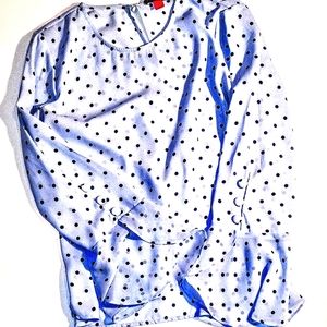 VINCE CAMUTO L/S TOP - BOHO LIGHT BLUE w/ NAVY POLKA-DOT- SMALL